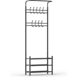 O'DADDY® Kapstok Staand - Schoenenrek - 18 Haken - 66x30x190cm - Zwart