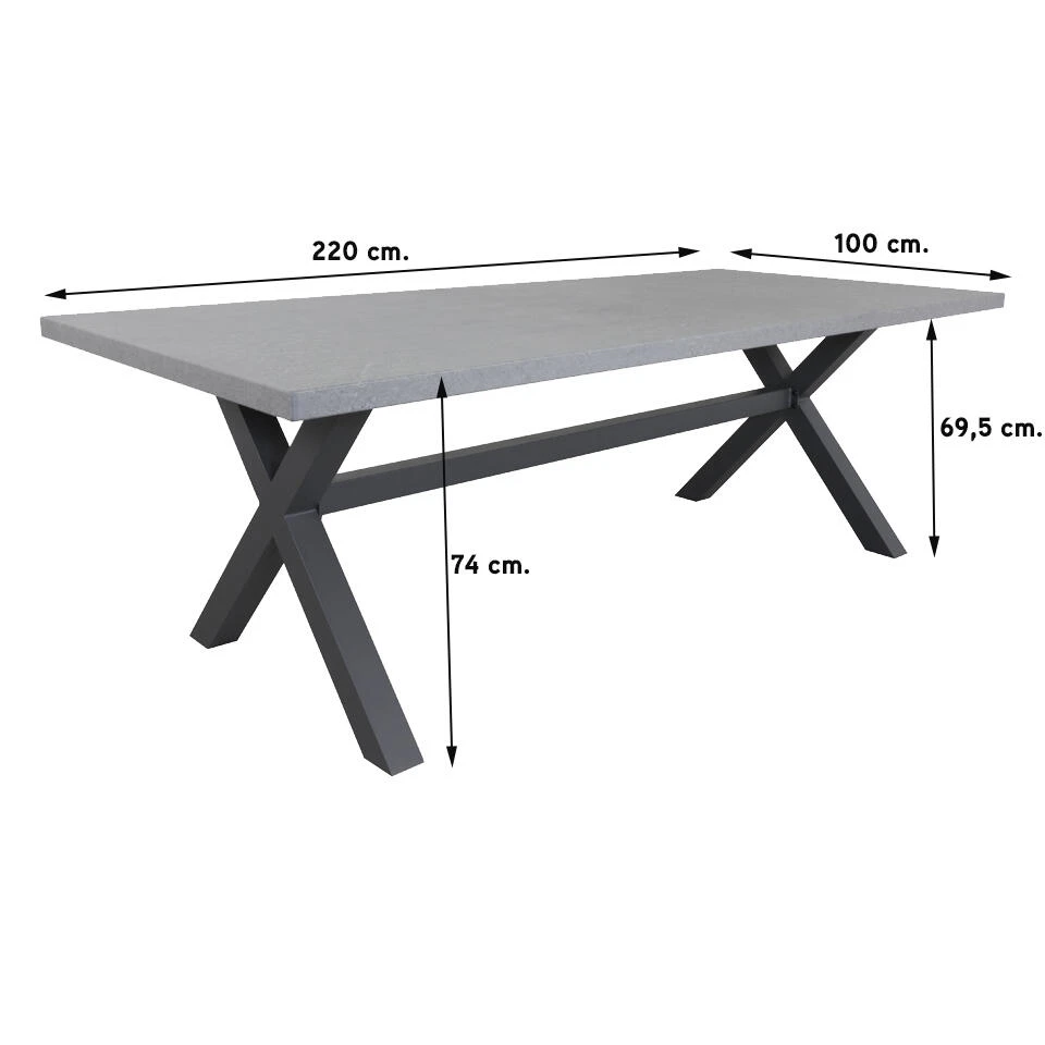 VDG Verona Betonlook Tuintafel 220 X 100 Cm. - Antraciet 2 VDG Verona Betonlook Tuintafel 220 X 100 Cm. - Antraciet - Afbeelding 2