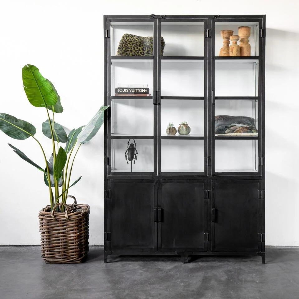 Giga Meubel Vitrinekast Zwart/Wit - Metaal - 150x50x230cm - Kast Lott 3 Giga Meubel Vitrinekast Zwart/Wit - Metaal - 150x50x230cm - Kast Lott - Afbeelding 3