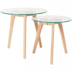 Giga Meubel Bijzettafel Rond Set Van 2 - Glas & Hout - Tafel Bror