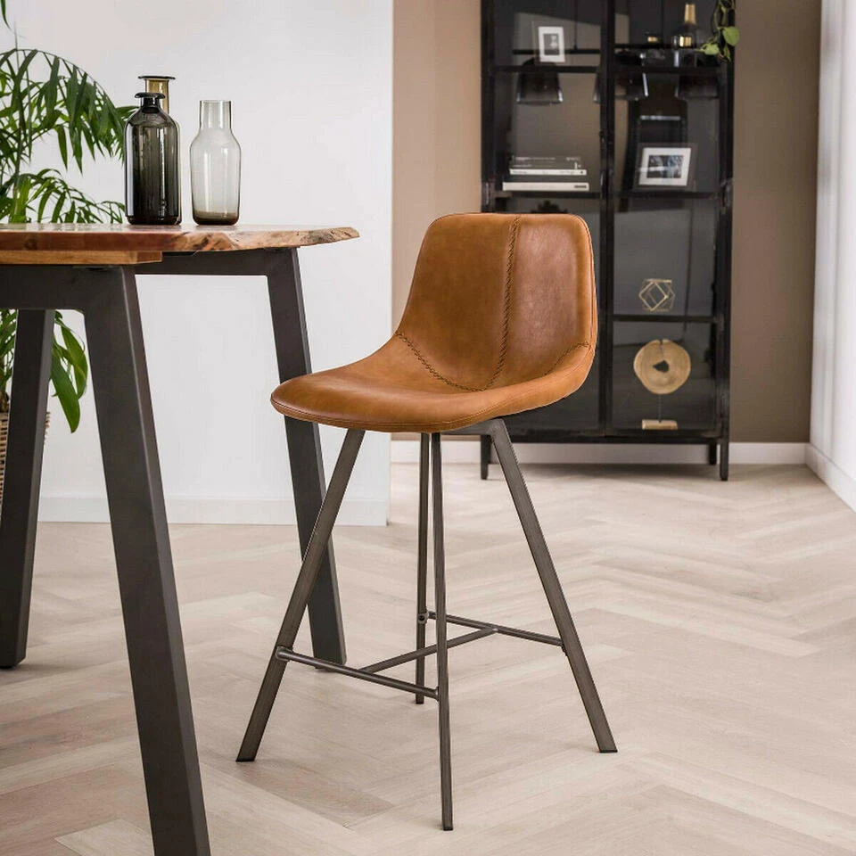 Barstoel Jill Kuip - Lederlook - Bruin 2 Barstoel Jill Kuip - Lederlook - Bruin - Afbeelding 2