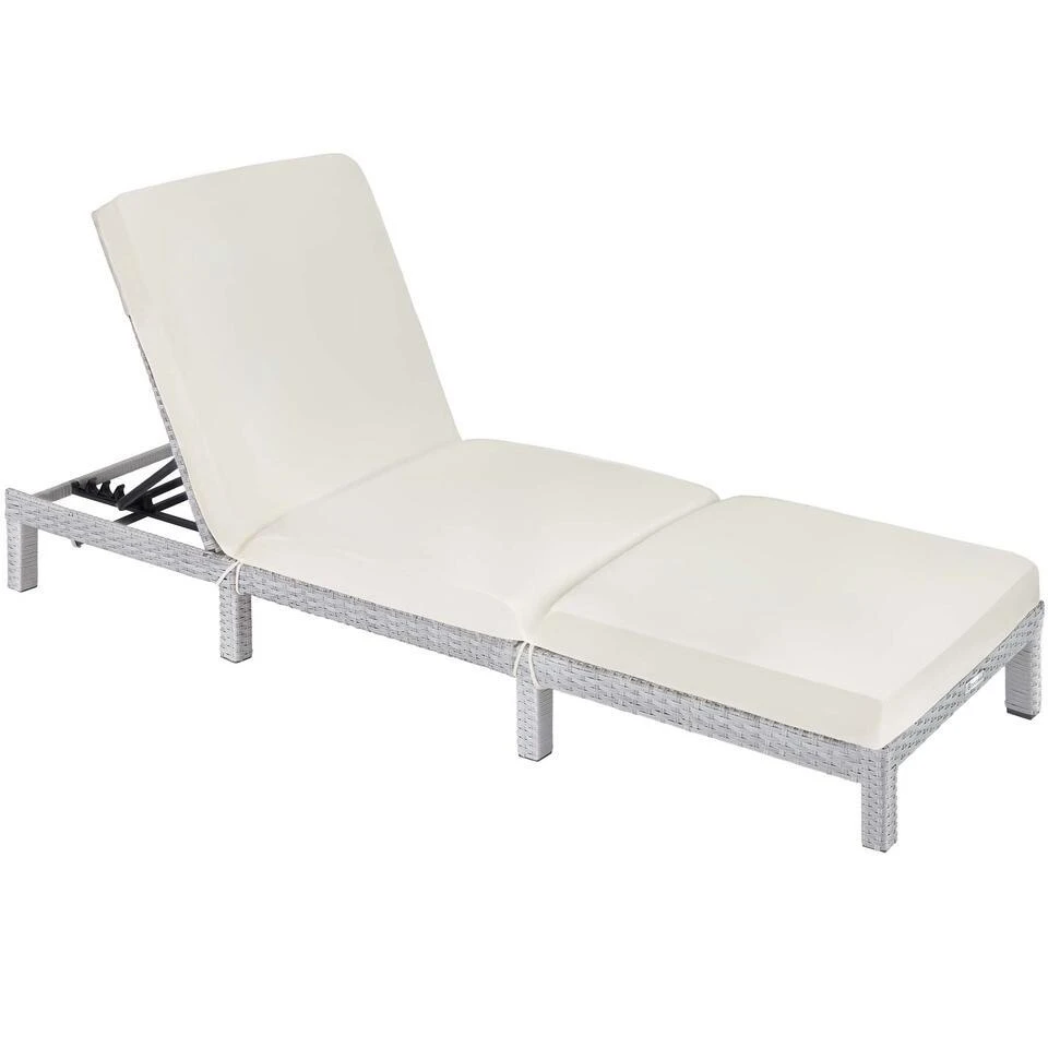 Tectake - Ligstoel Sofia - Wicker Zonnebed - Lichtgrijs 1 Tectake - Ligstoel Sofia - Wicker Zonnebed - Lichtgrijs