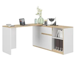 Diagone Draaibaar Bureau Gibril - Kast En Bureau In 1 - Wit/Eikenkleur -Tafel Trend Goedkope Winkel 1000087351 0102