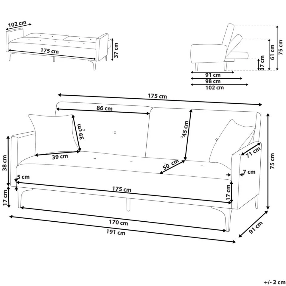 Beliani Driezitsbank - LUCAN Roze Fluweel 4 Beliani Driezitsbank - LUCAN Roze Fluweel - Afbeelding 4