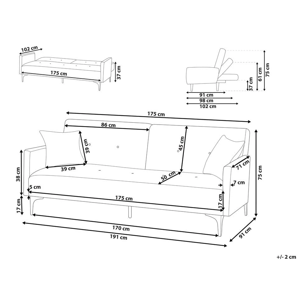 Beliani Driezitsbank - LUCAN Roze Fluweel 3 Beliani Driezitsbank - LUCAN Roze Fluweel - Afbeelding 3
